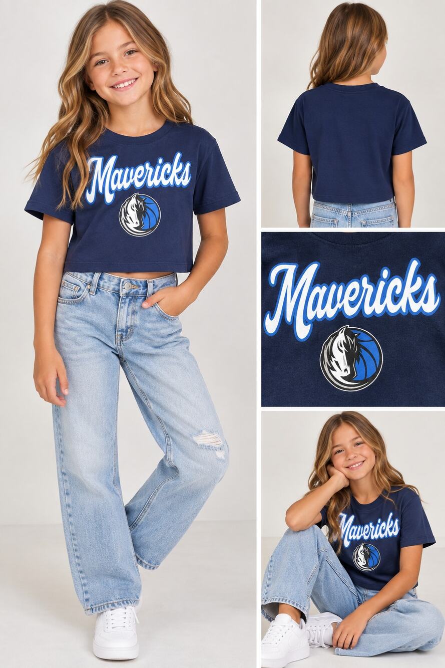 Dallas Mavericks NBA Girls Navy Cropped T-Shirt Size S 7/8 NWT